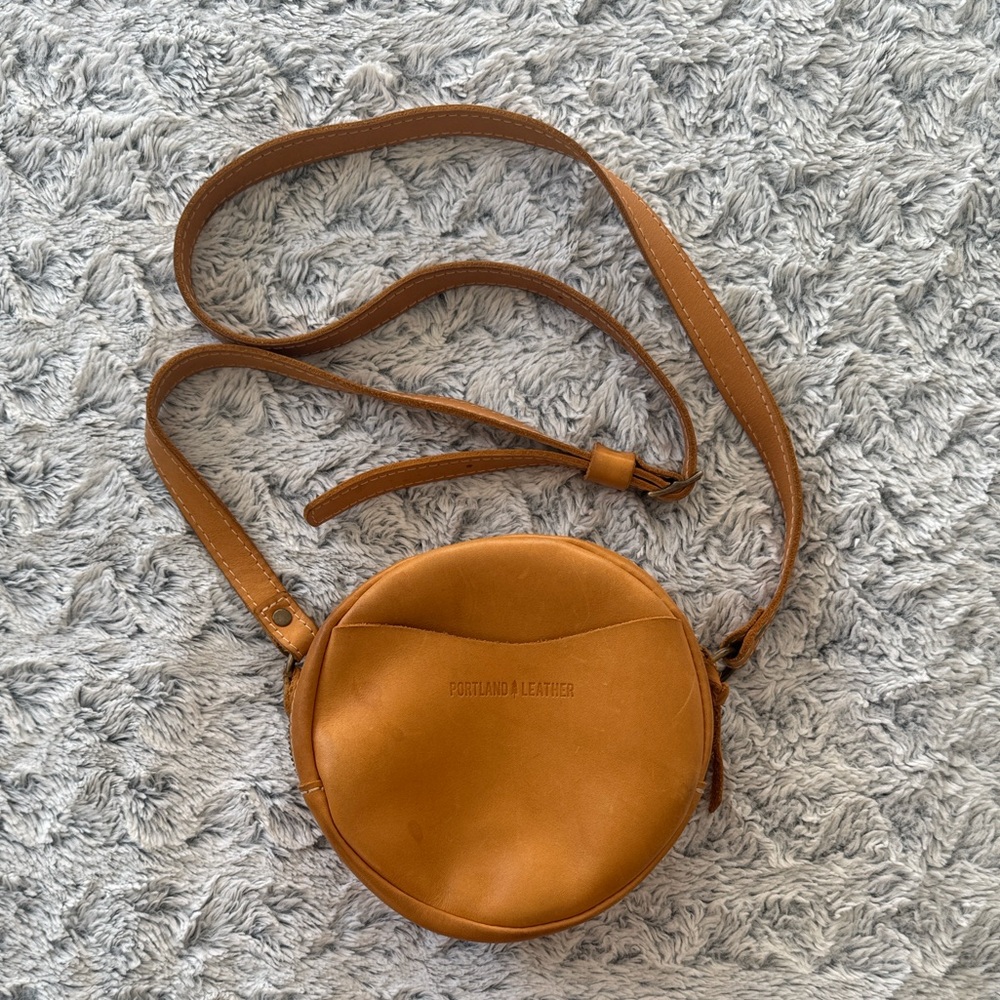 Portland Leather Circle Small Round Crossbody Bag in Mustard / Marigold Yellow!